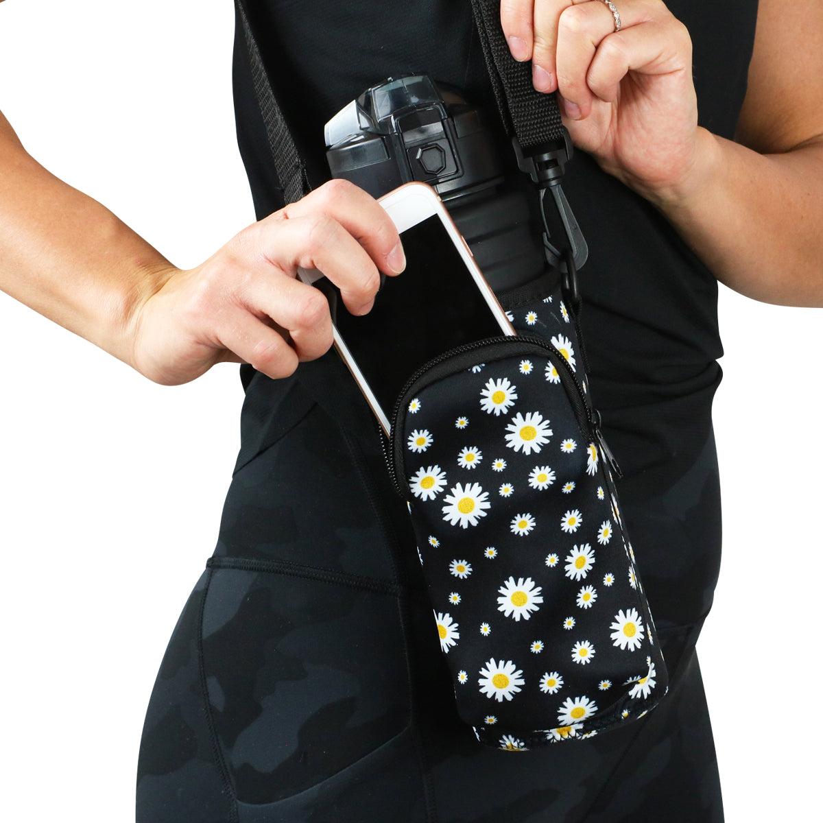 Cross Body Bag Bottle Holder | Black Daisy