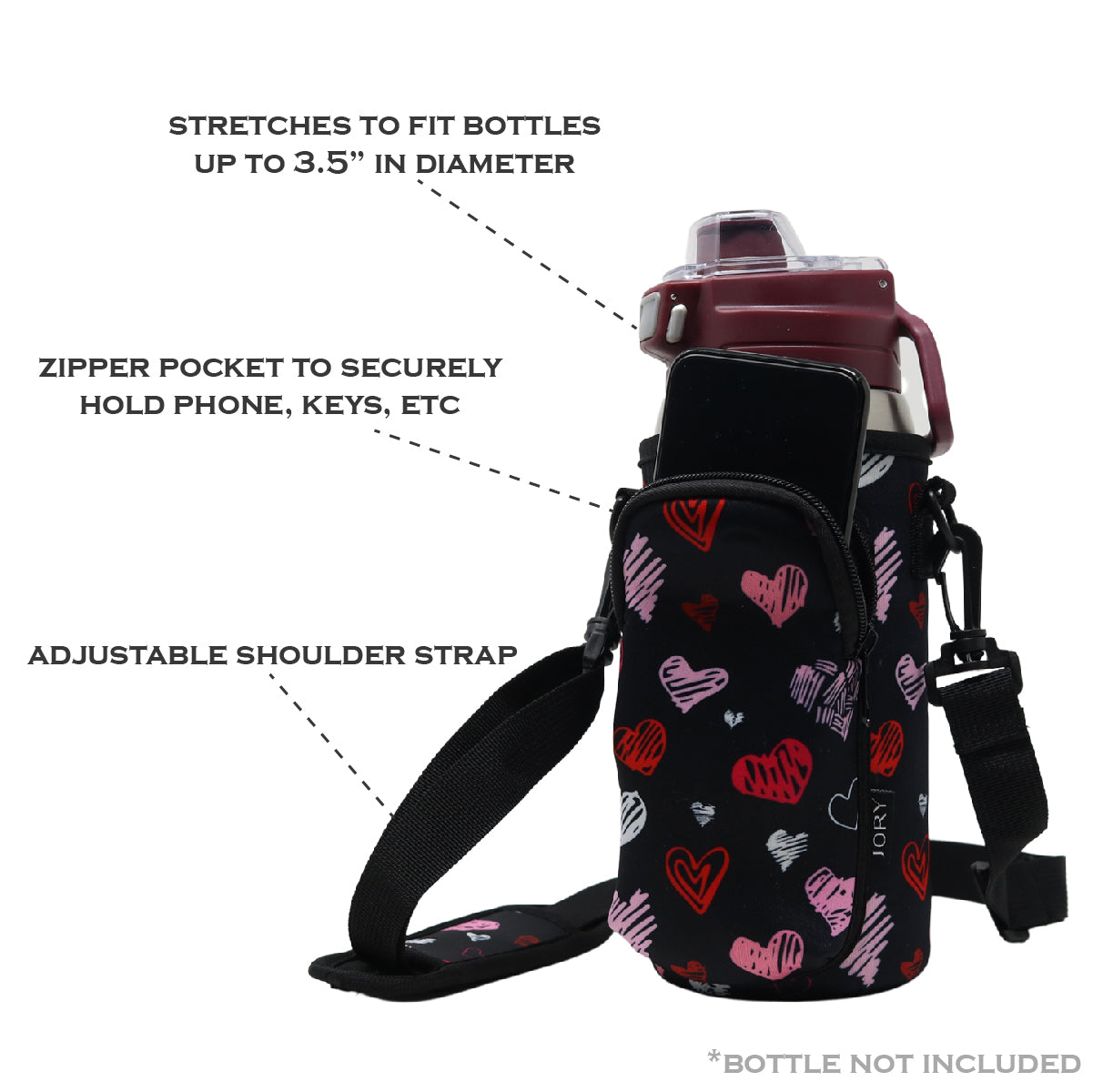 Cross Body Bag Bottle Holder | Black Hearts