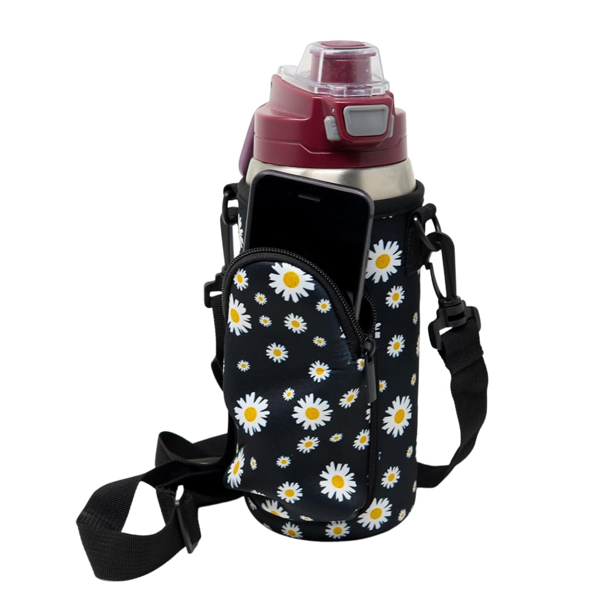 Cross Body Bag Bottle Holder | Black Daisy
