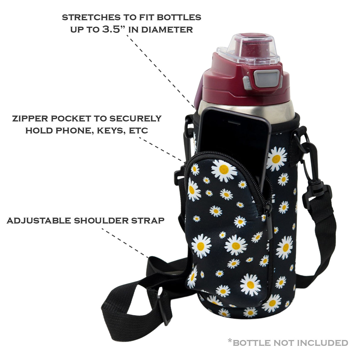 Cross Body Bag Bottle Holder | Black Daisy