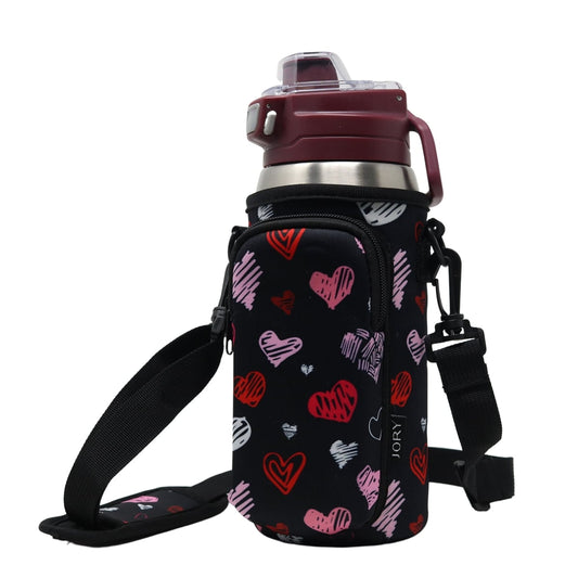Cross Body Bag Bottle Holder | Black Hearts